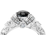 White gold Fancy Black Pear Cut Diamond Solitaire Ring with Filigree Band and Four-Prong Setting_16