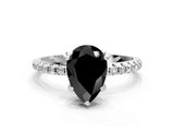 White gold Fancy Black Pear Cut Diamond Solitaire Ring with Four-Prong Setting and Pavé Band_15