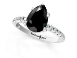 White gold Fancy Black Pear Cut Diamond Solitaire Ring with Four-Prong Setting and Pavé Band_16