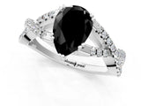 White gold Fancy Black Pear Cut Diamond Solitaire Ring with Four-Prong Setting and Twisted Pavé Band_1