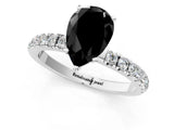 White gold Fancy Black Pear Cut Diamond Solitaire Ring with Pavé Accents and Four-Prong Setting_1