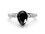 White gold Fancy Black Pear Cut Diamond Solitaire Ring with Pavé Band and Four-Prong Setting_24