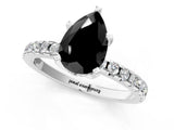 White gold Fancy Black Pear Cut Diamond Solitaire Ring with Pavé Band and Four-Prong Setting_25