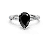 White gold Fancy Black Pear Cut Diamond Solitaire Ring with Pavé Band and Hidden Halo_48