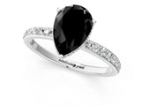 White gold Fancy Black Pear Cut Diamond Solitaire Ring with Pavé Band and Hidden Halo_49