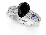 White gold Fancy Black Pear Cut Diamond Solitaire Ring with Pavé and Channel Set Band_1