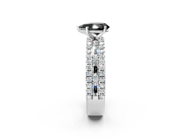 Platinum Pear-Shaped Pave and Baguette Engagement Ring Setting for Black Center