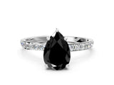 White gold Fancy Black Pear Cut Diamond Solitaire Ring with Pave Band and Four Prong Setting_24