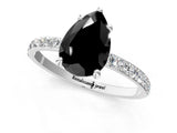 White gold Fancy Black Pear Cut Diamond Solitaire Ring with Pave Band and Four Prong Setting_25