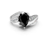 White gold Fancy Black Pear Cut Diamond Solitaire Ring with Prong Setting and Twisted Pavé Band