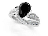 White gold Fancy Black Pear Cut Diamond Solitaire Ring with Prong Setting and Twisted Pavé Band_1