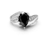 White gold Fancy Black Pear Cut Diamond Solitaire Ring with Prong Setting and Twisted Pavé Band_12