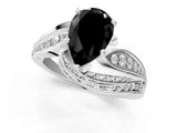 White gold Fancy Black Pear Cut Diamond Solitaire Ring with Prong Setting and Twisted Pavé Band_13