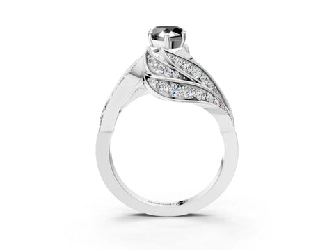 White gold Fancy Black Pear Cut Diamond Solitaire Ring with Prong Setting and Twisted Pavé Band_15