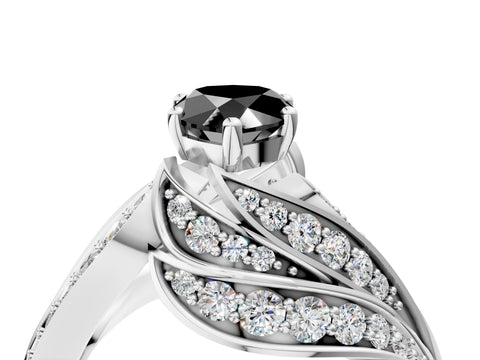 White gold Fancy Black Pear Cut Diamond Solitaire Ring with Prong Setting and Twisted Pavé Band_16