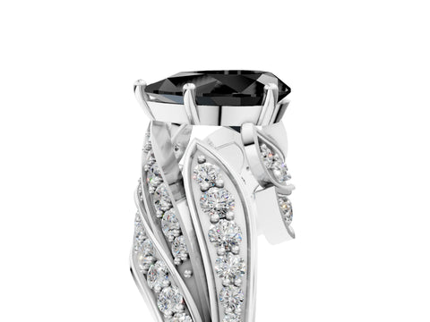 White gold Fancy Black Pear Cut Diamond Solitaire Ring with Prong Setting and Twisted Pavé Band_17