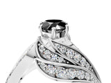 White gold Fancy Black Pear Cut Diamond Solitaire Ring with Prong Setting and Twisted Pavé Band_4