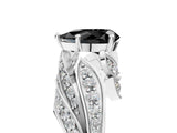 White gold Fancy Black Pear Cut Diamond Solitaire Ring with Prong Setting and Twisted Pavé Band_5