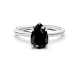 White gold Fancy Black Pear Cut Diamond Solitaire Ring with Thin Band and Four-Prong Setting
