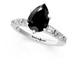 White gold Fancy Black Pear Cut Diamond Solitaire with Side Baguettes and Channel Set Band_1