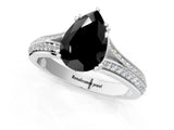 White gold Fancy Black Pear Cut Diamond Split Shank Engagement Ring with Pavé Band_1