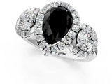 White gold Fancy Black Pear Cut Diamond Three-Stone Halo Ring with Prong Setting and Pavé Accents_1