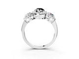 White gold Fancy Black Pear Cut Diamond Three-Stone Halo Ring with Prong Setting and Pavé Accents_3