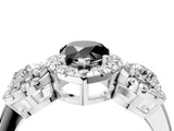 White gold Fancy Black Pear Cut Diamond Three-Stone Halo Ring with Prong Setting and Pavé Accents_4