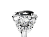 White gold Fancy Black Pear Cut Diamond Three-Stone Halo Ring with Prong Setting and Pavé Accents_5