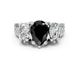 White gold Fancy Black Pear Cut Diamond Three-Stone Ring with Channel Set Band and Four-Prong Setting_24