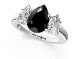 White gold Fancy Black Pear Cut Diamond Three-Stone Ring with Four-Prong Setting and Classic Band_1
