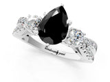 White gold Fancy Black Pear Cut Diamond Three-Stone Ring with Pavé Split Shank and Four-Prong Setting_1