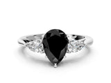 White gold Fancy Black Pear Cut Diamond Three-Stone Ring with Pear  Side Stones and Prong Setting_72