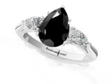White gold Fancy Black Pear Cut Diamond Three-Stone Ring with Pear  Side Stones and Prong Setting_73