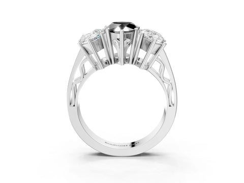 White gold Fancy Black Pear Cut Diamond Three-Stone Ring with Prong Setting and Textured Band_11