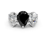 White gold Fancy Black Pear Cut Diamond Three-Stone Ring with Prong Setting and Textured Band_12