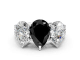 White gold Fancy Black Pear Cut Diamond Three-Stone Ring with Prong Setting and Textured Band_24