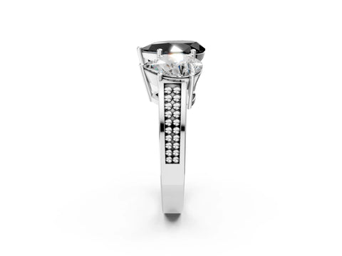 White gold Fancy Black Pear Cut Diamond Three-Stone Ring with Prong Setting and Textured Band_34