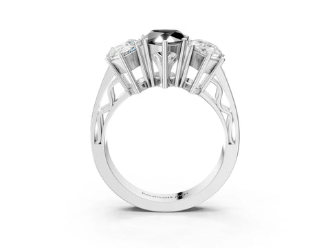 White gold Fancy Black Pear Cut Diamond Three-Stone Ring with Prong Setting and Textured Band_35