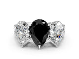 White gold Fancy Black Pear Cut Diamond Three-Stone Ring with Prong Setting and Textured Band_36