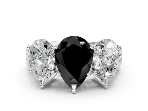 White gold Fancy Black Pear Cut Diamond Three-Stone Ring with Prong Setting and Textured Band_36