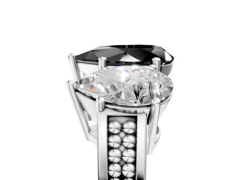 White gold Fancy Black Pear Cut Diamond Three-Stone Ring with Prong Setting and Textured Band_41