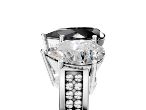 White gold Fancy Black Pear Cut Diamond Three-Stone Ring with Prong Setting and Textured Band_5