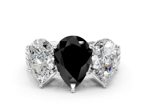 White gold Fancy Black Pear Cut Diamond Three-Stone Ring with Prong Setting and Textured Band_8
