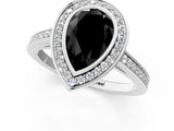 White gold Fancy Black Pear Cut Halo Bezel Diamond Pave Band Ring_1