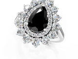 White gold Fancy Black Pear Cut Halo Cluster Diamond Ring with Pave Band and Four-Prong Setting_13