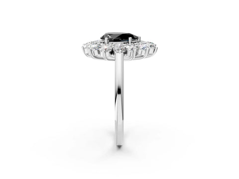 White gold Fancy Black Pear Cut Halo Cluster Diamond Ring with Pave Band and Four-Prong Setting_14