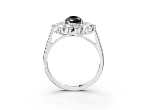 White gold Fancy Black Pear Cut Halo Cluster Diamond Ring with Pave Band and Four-Prong Setting_15