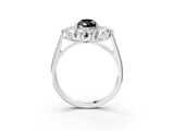 White gold Fancy Black Pear Cut Halo Cluster Diamond Ring with Pave Band and Four-Prong Setting_15