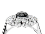 White gold Fancy Black Pear Cut Halo Cluster Diamond Ring with Pave Band and Four-Prong Setting_16